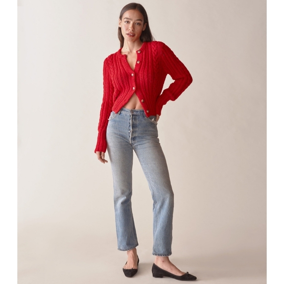 Doen Like New Audrey Cardigan in Red Sumac Wool Sweater Size Medium - Picture 2 of 11